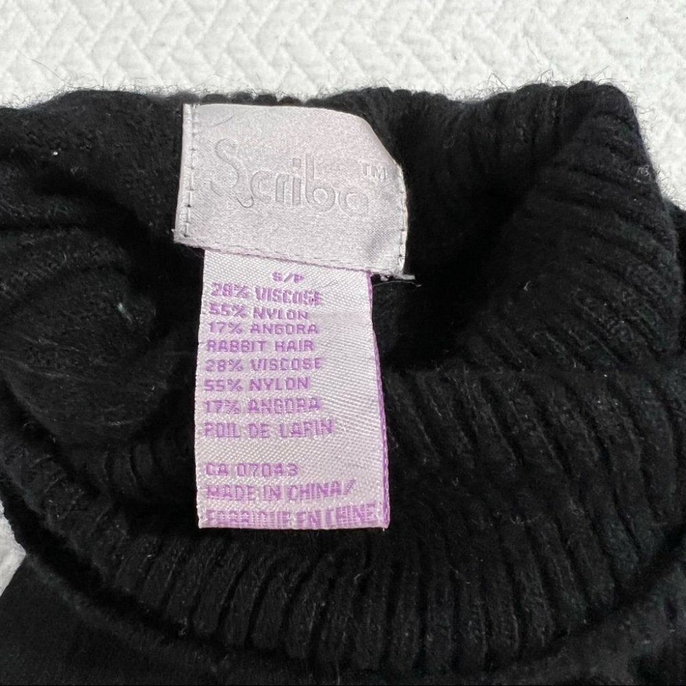 vintage SCRIBA Black Angora Blend Turtleneck Jewel Neckline Bishop Sleev… - Picture 7 of 11